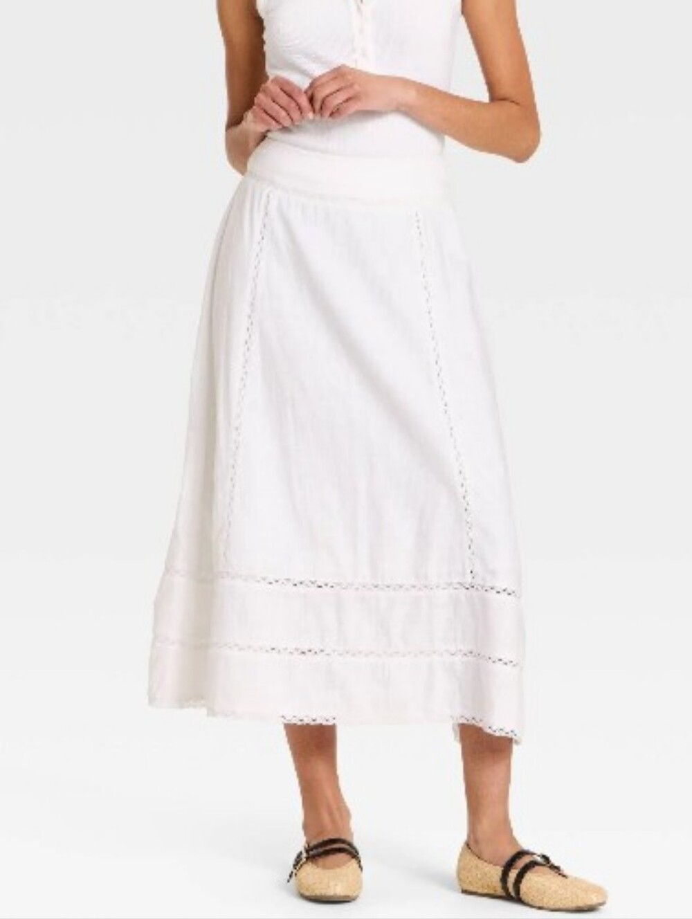 Universal Thread Cutwork Midi Cotton Skirt
